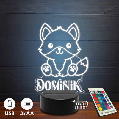 Rókás 3D Led lámpa - Egyedi felirattal