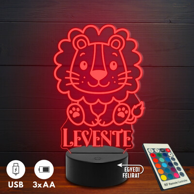 Oroszlános 3D Led lámpa - Egyedi felirattal