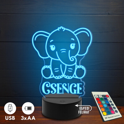 Elefántos 3D Led lámpa - Egyedi felirattal
