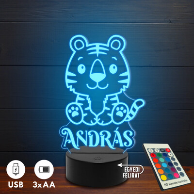Tigrises 3D Led lámpa - Egyedi felirattal