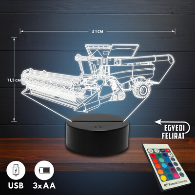 John Deere kombájn 3D Led lámpa - Akár egyedi felirattal