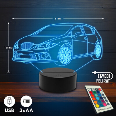 Seat Leon 1P 3D Led lámpa - Akár egyedi felirattal