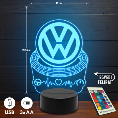 Volkswagen 3D Led lámpa - Akár egyedi felirattal