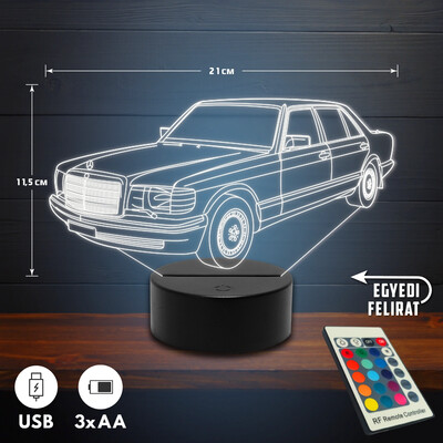 Mercedes-Benz 300 SEL (W126) 3D Led lámpa - Akár egyedi felirattal