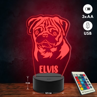 Mopsz kutyás 3D Led lámpa