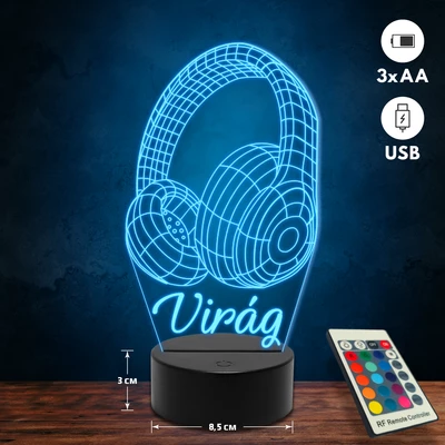 Fülhallgatós 3D Led lámpa - Egyedi felirattal