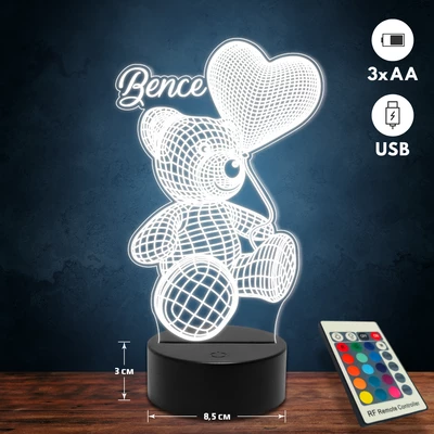 Plüss mackó lufival 3D Led lámpa