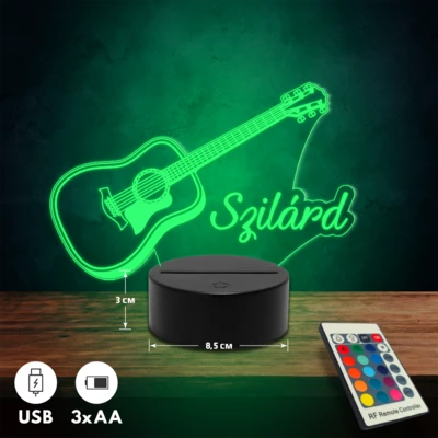 Gitár 3D Led lámpa - Egyedi felirattal