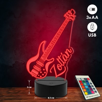 Elektromos gitár 3D Led lámpa - Egyedi felirattal