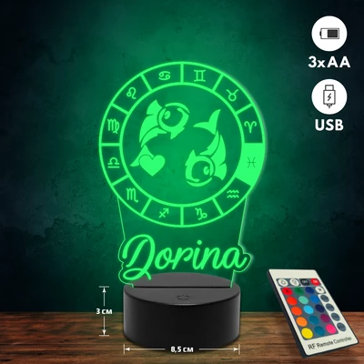 Halak csillagjegyes 3D Led lámpa - Egyedi felirattal