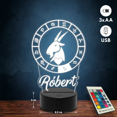 Kos csillagjegyes 3D Led lámpa - Egyedi felirattal