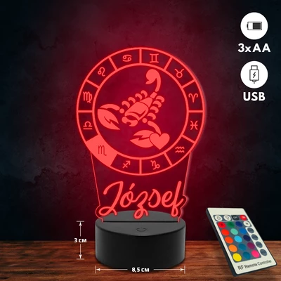 Skorpió csillagjegyes 3D Led lámpa - Egyedi felirattal