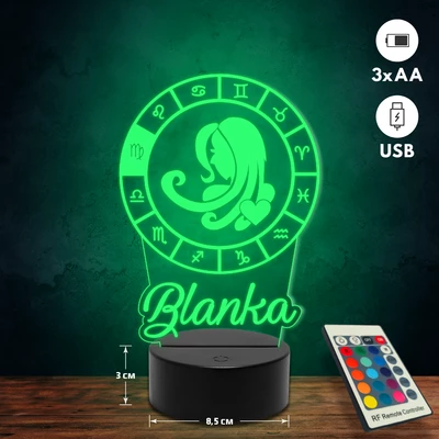 Szűz csillagjegyes 3D Led lámpa - Egyedi felirattal