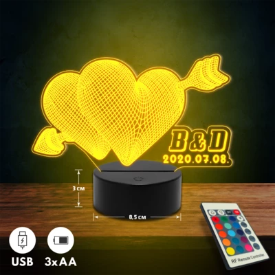 Dupla szív romantikus 3D Led lámpa