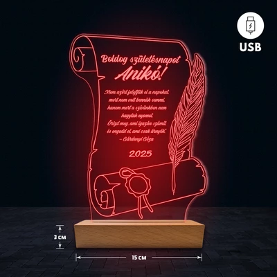 Pergamen egyedi feliratos 3D Led lámpa - Születésnap