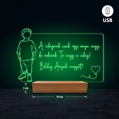 Kisfiú vonalrajz egyedi feliratos 3D Led lámpa - Anyák napja