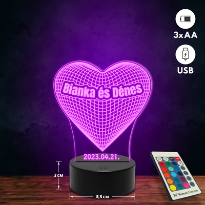 Szív alakú romantikus 3D Led lámpa
