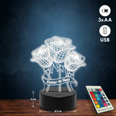 Rózsás romantikus 3D Led lámpa