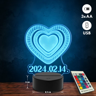 Három szív romantikus 3D Led lámpa