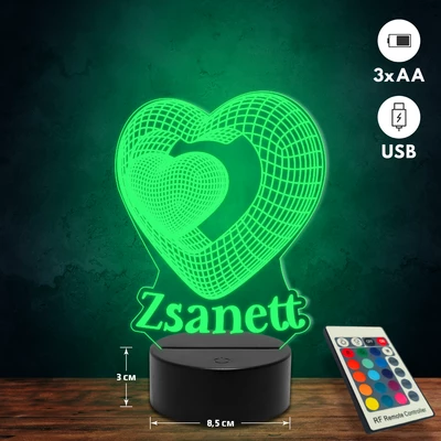 Térbeli szíves romantikus 3D Led lámpa