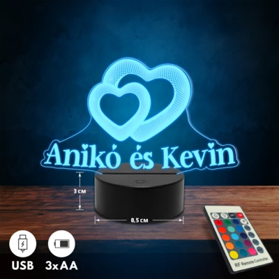 Dupla szívek 3D Led lámpa