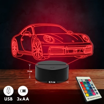 Porsche 911 Carrera autós 3D Led lámpa