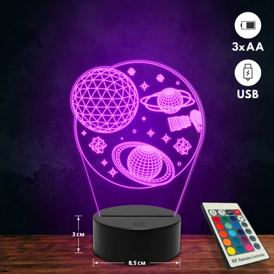 Bolygók 3D Led lámpa - Akár egyedi felirattal