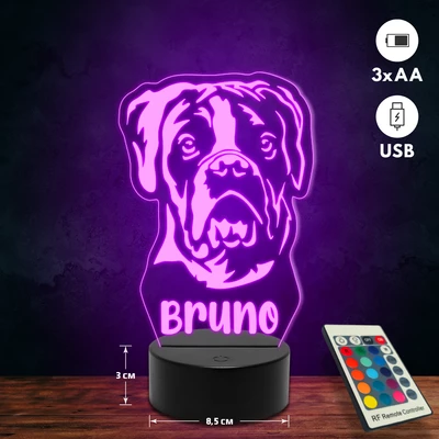 Boxer kutyás 3D Led lámpa