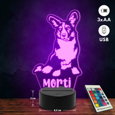 Corgi kutyás 3D Led lámpa