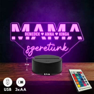 Mama szeretünk 3D Led lámpa