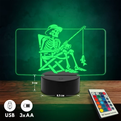 Horgászó csontváz 3D Led lámpa