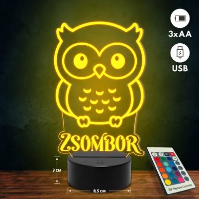 Baglyos 3D Led lámpa