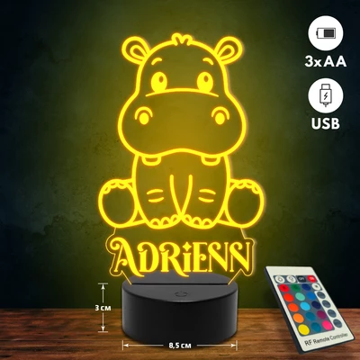 Vízilovas 3D Led lámpa