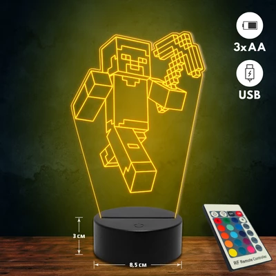 Minecraft Steve figura 3D Led lámpa