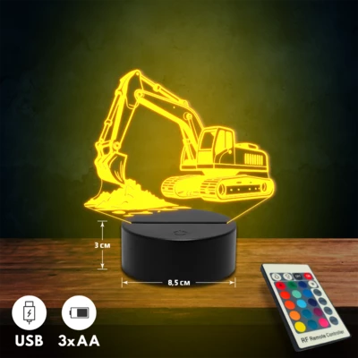 Lánctalpas kotrógép 3D Led lámpa