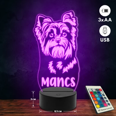 Yorkshire terrier kutyás 3D Led lámpa