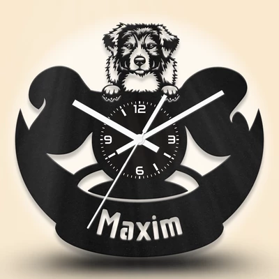 Ausztrál juhász kutyafejes fa falióra