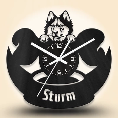 Szibériai husky kutyafejes fa falióra