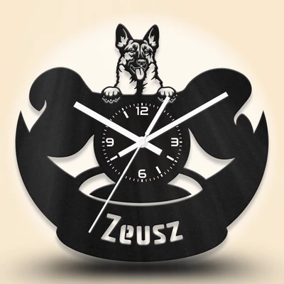 Német juhász kutyafejes fa falióra