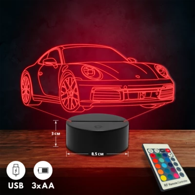 Porsche 911 Carrera autós 3D Led lámpa
