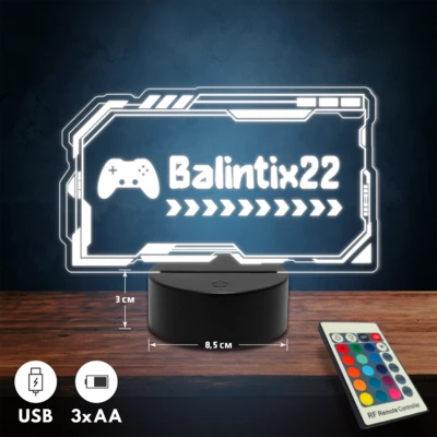 Gamer feliratos 3D Led lámpa