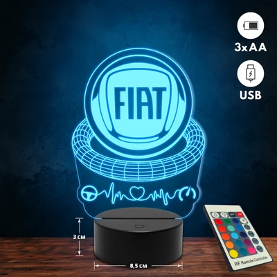 Fiat logós 3D Led lámpa