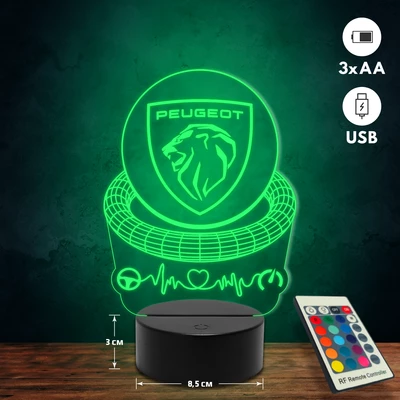 Peugeot logós 3D Led lámpa