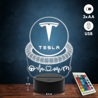 Tesla logós 3D Led lámpa