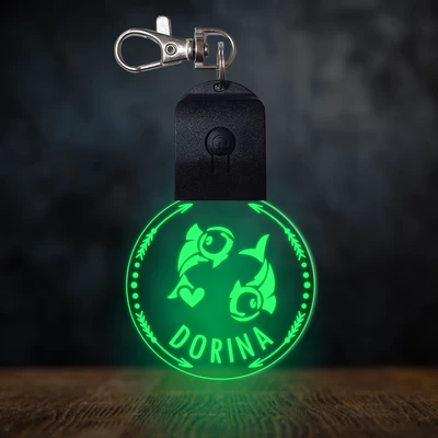 Halak csillagjegyes világító led kulcstartó - Egyedi felirattal