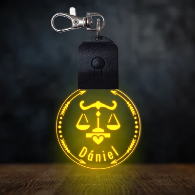 Mérleg csillagjegyes világító led kulcstartó - Egyedi felirattal
