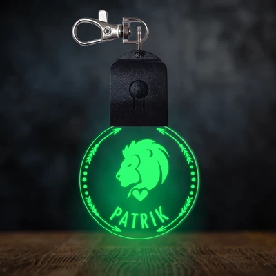 Oroszlán csillagjegyes világító led kulcstartó - Egyedi felirattal