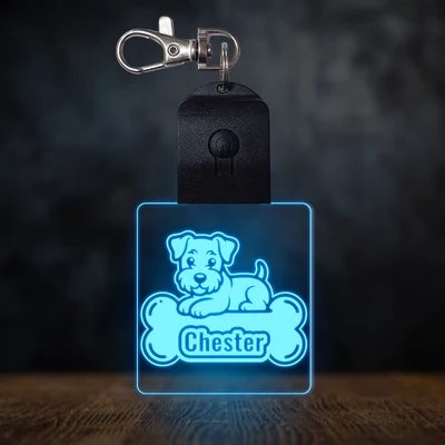 Airedale Terrier világító led kulcstartó - Egyedi felirattal