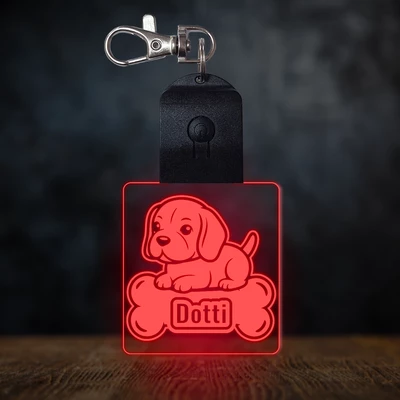 Beagle világító led kulcstartó - Egyedi felirattal