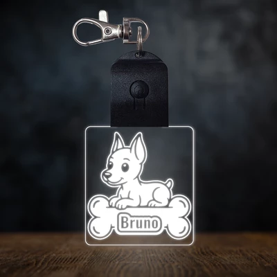 Dobermann világító led kulcstartó - Egyedi felirattal